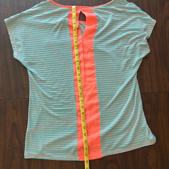 Robin-K teal blue/bright peach striped scoop neck short sleeve t-shirt - Picture 5 of 6